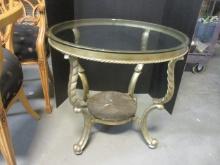 French Style Gold Finish Metal Table with Glass Top
