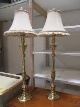 Pair of Brass Candlestick Buffet Lamps