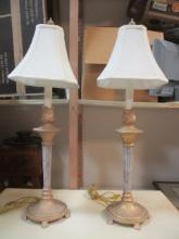 Pair of Painted Cast Metal Candlestick Buffet Lamps