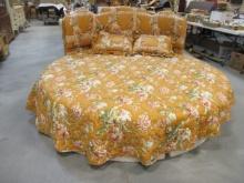 Custom 7' Round Platform Bed with Quilted Head Board and Matching Bedspread/Shams