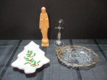 Hand Blown Crystal Bell, Christmas Tree Shape Dish, Glass Angel Dish and