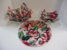3 Piece Molded Plastic Hostess Set with Floral Design