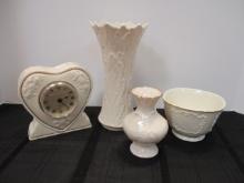 Lenox Heart Shape Quartz Vanity/Desk Clock, Flower Pot and Two Vases