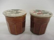 Two Vintage "Strawberry Preserve" Pottery Crocks