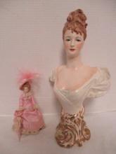 1968 Signed Hand Painted Victorian Bust and Porcelain Doll with Stand