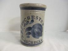 Signed and Dated Stoneware Pottery "Rochester, Michigan" Crock
