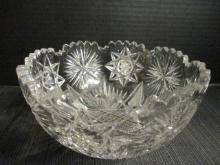 Vintage Cut-Glass Crystal Bowl with Sawtooth Rim