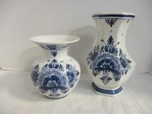 2 Delfts Handpainted and Numbered Blue and White Vases - made in Holland