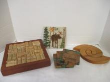 Collection of Wood, Stone, and Cork Trivets and Coasters