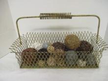 Metal Wire Handled Basket with 12+ Decorative Wicker Balls
