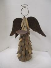 Handmade Driftwood and Rusted Metal Angel Candleholder