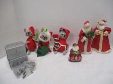 Christmas Lot - 2 Paper Mache Santa's, 3 Mice, Hallmark Santa Ornament, and
