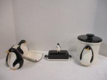 Penguin 4 PC. Kitchen Set-Canister, Butter dish, Spoon Rest,
