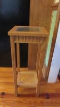 Oak Two-Tier Pedestal Stand with Glass Top