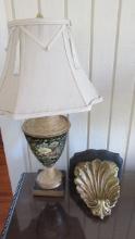 1978 Home Decor Associates Shell Display Sconce and Hand Decorated Lamp