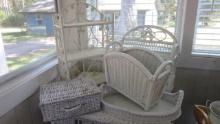 White Wicker Accessories-Two Display Shelves, Serving Tray, Magazine Stand and