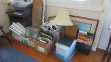 Sunroom Window Wall Contents-Lamps, Shoe Box Containers, End Table,