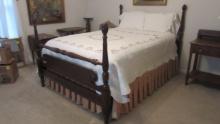 Full Size 4 Poster Bed with Artichoke Finials and Wood Rails