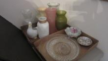 Glass Dessert Plates, Vases, Handpainted Porcelain Footed Tidbit Dish,