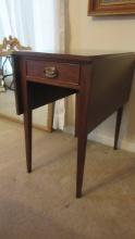 Certified Solid Mahogany Drop Leaf Side Table with Drawer