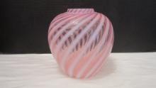 Fenton? Cranberry and White Opalescent Swirl Art Glass Vase