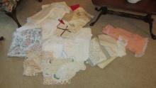 Vintage Table Linens, Doilies, Apron and Embroidery Pillow Cases