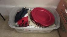 Tote of Placemats, Table Runners, Bar/Kitchen Towels and Chargers
