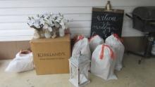 Wedding/Event Items-10 White Wash Finish Wood Lanterns, 11 Silk Magnolia