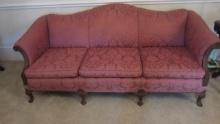 Custom Covered Rolled Arm Victorian Settee with Carved Ball n' Claw Feet