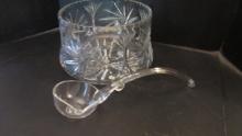 Footed Cut Crystal Punch/Eggnog Bowl with Hand Blown Glass Ladle