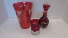 Ruby Red Cut to Clear Bohemian Vase, 1916 Atlantic City Souvenir Glass and