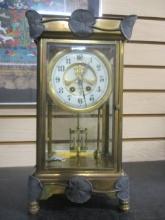 Vintage Gilbert Clock Co. Art Nouveau Visible Escapement Beveled Glass Mantle Clock