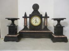 Antique Slate and Marble Garniture Clock Set