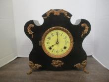 Antique New Haven Clock Co. Slate Mantle Clock with Bronzed Embellishments