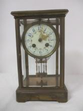 Vintage French Visible Escapement Brass Beveled Glass Mantle Clock with