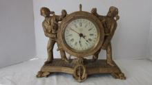 Antique N. Muller's & Sons Co. Sailor and Ship Wheel Mantle Clock with Dolphin Feet