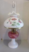 Aladdin Fenton Handpainted Pedestal Oil Lamp
