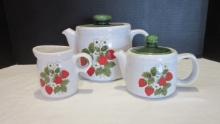 Vintage McCoy Strawberry Country #1414 Creamer, #7129 Teapot and #1418