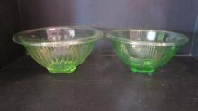 Two Vintage Green Uranium/Vaseline Glass Mixing Bowls