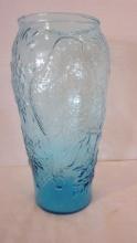 Midcentury Fenton Blue Glass Embossed Parrot Vase