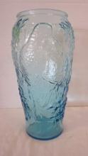 Midcentury Fenton Blue Glass Embossed Parrot Vase