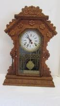 Antique Ingersoll Clock Co. 31 Day Oak Gingerbread Clock