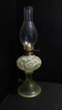 Vintage Fenton Daisy Fern Uranium/Vaseline Glass Pedestal Oil Lamp