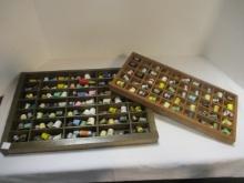 Thimble Collection in Two Wood Printer's Trays