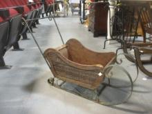 Decorative Wood Sleigh with Wrought Iron Rails/Handle