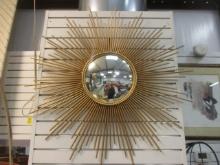 Gold Tone Metal Sun Burst Convex Wall Mirror