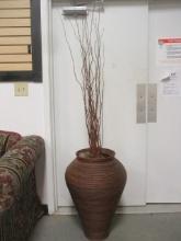 Large Coil Bent Wood Floor Urn Planter w/ Twig Arrangement