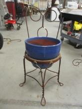 Wrought Iron Bistro Chair Stand w/ Glazed Terra Cotta Pot