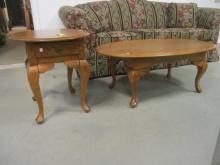 Null Oval Oak Coffee Table and End Table