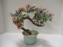 Vintage Chinese Agate Glass Flowering Bonsai Tree